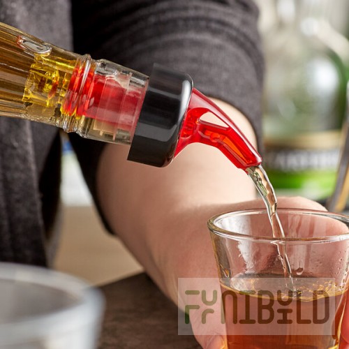 TableCraft 1.5 oz. Red Spout / Yellow Tail Measured Liquor Pourer with Collar 2249A - 12/Pack