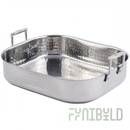 Bon Chef 60010CLDHF Cucina 10 Qt. Hammered Finish Stainless Steel Roasting Pan - 16 3/8