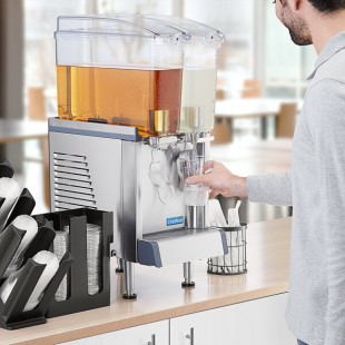 Crathco Mini Double 2.4 Gallon Bowl Premix Cold Beverage Dispenser with Agitation Function and Polycarbonate Lids Crathco Mini Double 2.4 Gallon Bowl Premix Cold Beverage Dispenser with Agitation Function and Polycarbonate Lids