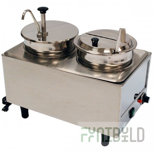 Benchmark USA 51073P Dual 7 Qt. Warmer with Pump, Ladle, and Lid - 120V, 1200W