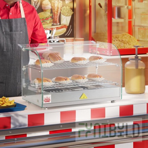 Carnival King HDCG2A Silver Curved Glass Full Service Hot Food Display Case with 2 Shelves - 120V, 800W