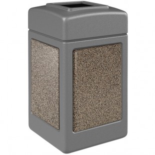Commercial Zone 720345K StoneTec 42 Gallon Square Gray Open Top Decorative Trash Can with Riverstone Panels