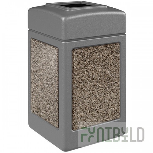 Commercial Zone 720345K StoneTec 42 Gallon Square Gray Open Top Decorative Trash Can with Riverstone Panels