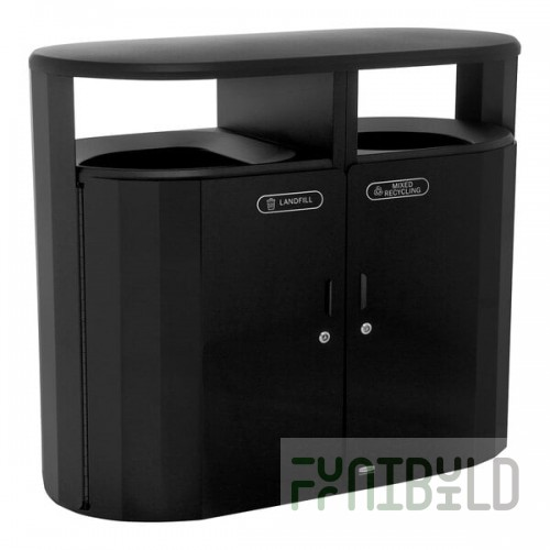 Rubbermaid® Resist® 2184980 46 Gallon Jet Black Metallic Steel Oval Dual-Stream Outdoor Trash Can / Recycling Bin