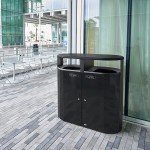 Rubbermaid® Resist® 2184980 46 Gallon Jet Black Metallic Steel Oval Dual-Stream Outdoor Trash Can / Recycling Bin