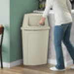 Lavex 21 Gallon Beige Corner Round Trash Can with Beige Push Door Lid Lavex 21 Gallon Beige Corner Round Trash Can with Beige Push Door Lid