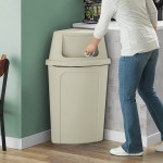 Lavex 21 Gallon Beige Corner Round Trash Can with Beige Push Door Lid Lavex 21 Gallon Beige Corner Round Trash Can with Beige Push Door Lid