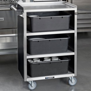 Lakeside 815B 4 Shelf Medium Duty Stainless Steel Utility Cart with Enclosed Base and Black Laminate Finish - 16 7/8 Lakeside 815B 4 Shelf Medium Duty Stainless Steel Utility Cart with Enclosed Base and Black Laminate Finish - 16 7/8