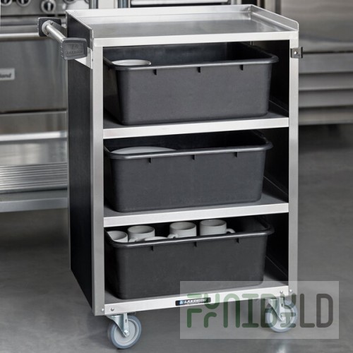 Lakeside 815B 4 Shelf Medium Duty Stainless Steel Utility Cart with Enclosed Base and Black Laminate Finish - 16 7/8