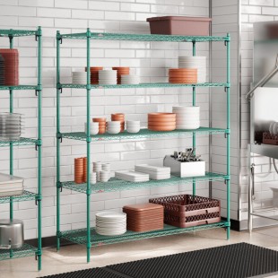 Metro 5A467K3 Stationary Super Erecta Adjustable 2 Series Metroseal Green Wire Shelving Unit - 21 Metro 5A467K3 Stationary Super Erecta Adjustable 2 Series Metroseal Green Wire Shelving Unit - 21