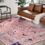 Abani Molana Collection 4' x 6' Pink / Beige Vintage Folk Area Rug Abani Molana Collection 4' x 6' Pink / Beige Vintage Folk Area Rug