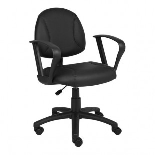 Boss Deluxe Posture Black LeatherPlus Mid-Back Task Chair with Fixed Loop Arms Boss Deluxe Posture Black LeatherPlus Mid-Back Task Chair with Fixed Loop Arms