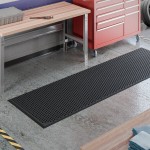 Lavex 3' x 10' Heavy-Duty Black Rubber Anti-Fatigue Diamond Floor Mat with Beveled Edge - 1/2