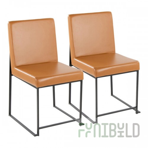 LumiSource Fuji Camel Faux Leather High-Back Side Chair with Black Metal Frame - 2/Case