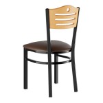 Lancaster Table & Seating Black Finish Side Chair with Dark Brown Vinyl Seat and Natural Wood Back - Detached Seat