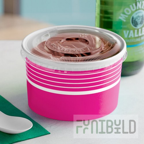 Choice 16 oz. Pink Paper Frozen Yogurt / Food Cup With Flat Lid - 50/Case