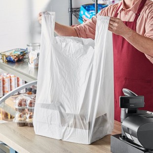 Choice Extra Large Size White Heavy-Duty Unprinted Plastic T-Shirt Bag - 250/Case Choice Extra Large Size White Heavy-Duty Unprinted Plastic T-Shirt Bag - 250/Case