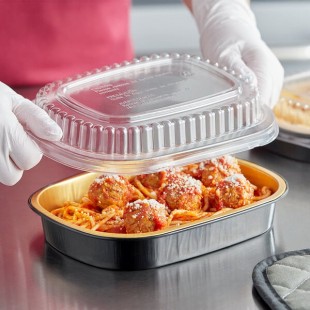 Durable Packaging 9331-PT-100 Smoothwall Black and Gold Black Diamond Small Foil Entree / Take-Out Pan with Dome Lid 23.3 oz. - 100/Case Durable Packaging 9331-PT-100 Smoothwall Black and Gold Black Diamond Small Foil Entree / Take-Out Pan with Dome Lid 23.3 oz. - 100/Case