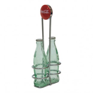 TableCraft 1 oz. Green Glass Coca-Cola® Bottle Salt and Pepper Shaker Set with Chrome-Plated Caddy