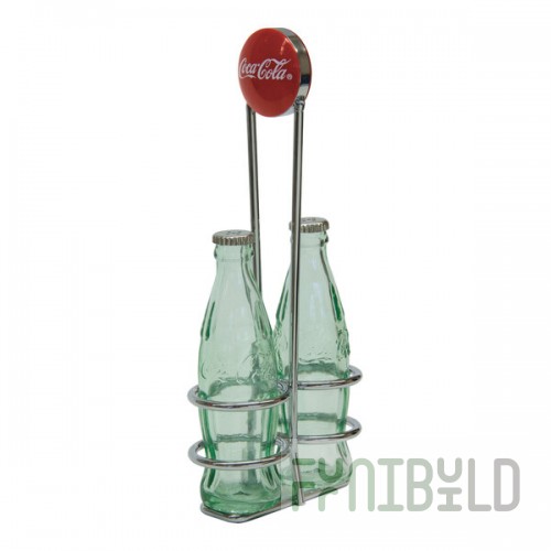 TableCraft 1 oz. Green Glass Coca-Cola® Bottle Salt and Pepper Shaker Set with Chrome-Plated Caddy