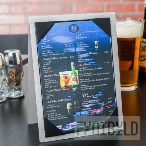 Menu Solutions MTDBL-57 Alumitique Two View Brushed Aluminum Menu Tent with Picture Corners - 5