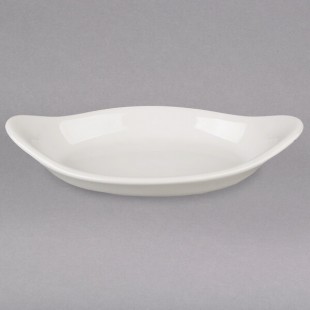 Hall China from Steelite International HL5200AWHA 6 oz. Ivory (American White) Oval China Rarebit / Au Gratin Dish - 24/Case Hall China from Steelite International HL5200AWHA 6 oz. Ivory (American White) Oval China Rarebit / Au Gratin Dish - 24/Case