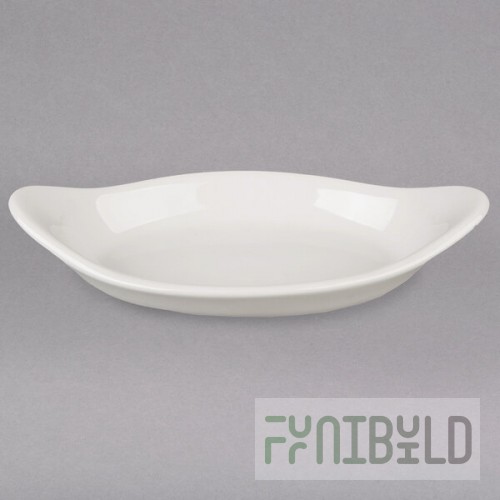 Hall China from Steelite International HL5200AWHA 6 oz. Ivory (American White) Oval China Rarebit / Au Gratin Dish - 24/Case