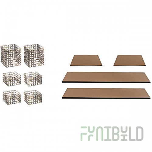 Front of the House Coppered Link 10-Piece Hand-Painted Fused Iron Riser Set with Amber Glass Buffet Boards