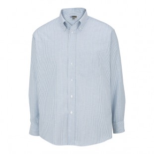 Edwards 1077 Men's Customizable Blue Stripe Long Sleeve Wrinkle-Resistant Easy-Care Oxford Dress Shirt with Soil Release - XL Edwards 1077 Men's Customizable Blue Stripe Long Sleeve Wrinkle-Resistant Easy-Care Oxford Dress Shirt with Soil Release - XL