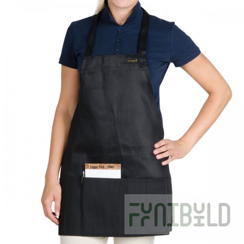Chef Revival Black Poly-Cotton Customizable Bib Apron with 1 Pocket - 28