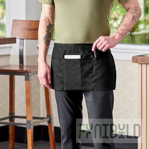 Uncommon Chef 3067 Black Customizable Waist Apron with 3 Pockets - 11