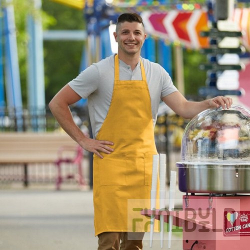 Choice Yellow Poly-Cotton Standard Bib Apron with 2 Pockets - 34
