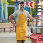 Choice Yellow Poly-Cotton Standard Bib Apron with 2 Pockets - 34 Choice Yellow Poly-Cotton Standard Bib Apron with 2 Pockets - 34