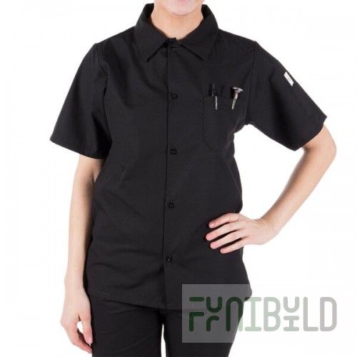 Mercer Culinary Millennia Air® Black Unisex Short Sleeve Cook Shirt with Full Mesh Back M60200BK - S
