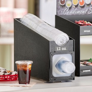 KleanTake by ServSense Black Countertop Slim Cup Dispenser Cabinet with Top Lid / Straw Organizer - 1 Slot KleanTake by ServSense Black Countertop Slim Cup Dispenser Cabinet with Top Lid / Straw Organizer - 1 Slot