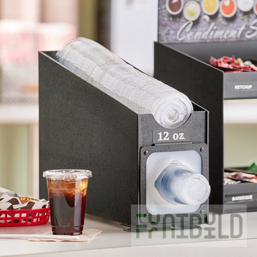 KleanTake by ServSense Black Countertop Slim Cup Dispenser Cabinet with Top Lid / Straw Organizer - 1 Slot