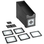 KleanTake by ServSense Black Countertop Slim Cup Dispenser Cabinet with Top Lid / Straw Organizer - 1 Slot