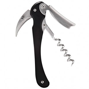 Franmara 3250-01 Archimedes Stainless Steel Waiter's Corkscrew with Anodized Black Handle