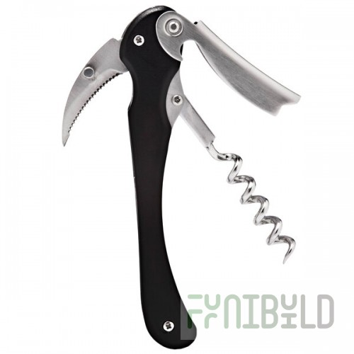 Franmara 3250-01 Archimedes Stainless Steel Waiter's Corkscrew with Anodized Black Handle
