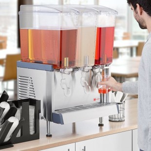Crathco Triple 4.75 Gallon Pre-Mix Cold Beverage Dispenser with Agitator Function and Polycarbonate Lids Crathco Triple 4.75 Gallon Pre-Mix Cold Beverage Dispenser with Agitator Function and Polycarbonate Lids