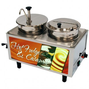 Benchmark USA 51073H Dual 7 Qt. Hot Fudge and Caramel Warmer with Pump, Ladle, and Lid - 120V, 1200W Benchmark USA 51073H Dual 7 Qt. Hot Fudge and Caramel Warmer with Pump, Ladle, and Lid - 120V, 1200W
