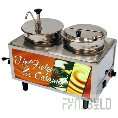 Benchmark USA 51073H Dual 7 Qt. Hot Fudge and Caramel Warmer with Pump, Ladle, and Lid - 120V, 1200W