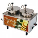 Benchmark USA 51073H Dual 7 Qt. Hot Fudge and Caramel Warmer with Pump, Ladle, and Lid - 120V, 1200W Benchmark USA 51073H Dual 7 Qt. Hot Fudge and Caramel Warmer with Pump, Ladle, and Lid - 120V, 1200W