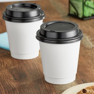 Choice 10 oz. Smooth Double Wall White Paper Hot Cup and Lid - 100/Case