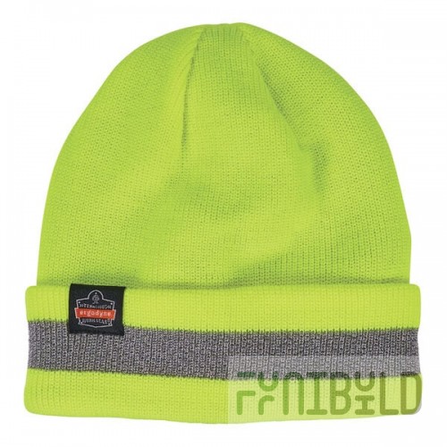 Ergodyne N-Ferno 6803 Hi-Vis Lime Cuffed Reflective Rib Knit Winter Hat 16864