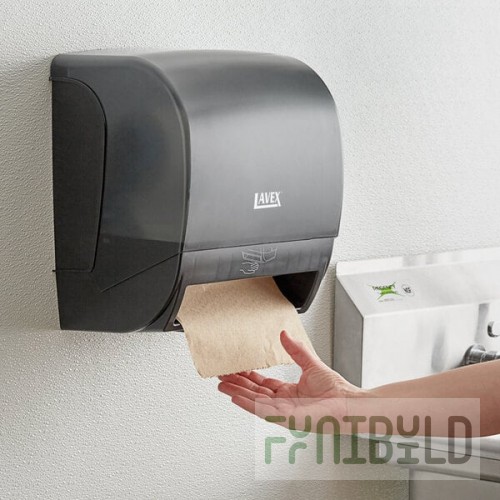 Lavex Translucent Black Automatic Paper Towel Dispenser with Motion Sensor and 6 Paper Towel Rolls
