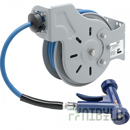 T&S B-7212-11 15' Open Epoxy Coated Steel Hose Reel with MV-3516-24 Aluminum Rear Trigger Water Gun