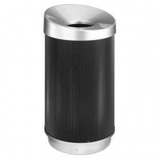 Safco 9799BL At-Your-Disposal Vertex 38 Gallon Black / Chrome Indoor / Outdoor Round Trash Can Safco 9799BL At-Your-Disposal Vertex 38 Gallon Black / Chrome Indoor / Outdoor Round Trash Can