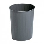 Safco 9799BL At-Your-Disposal Vertex 38 Gallon Black / Chrome Indoor / Outdoor Round Trash Can