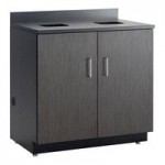 Safco 9799BL At-Your-Disposal Vertex 38 Gallon Black / Chrome Indoor / Outdoor Round Trash Can